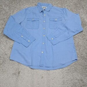 Converse One Star Mens Blue Linen Cotton Blend Long Sleeve Button Down Shirt L